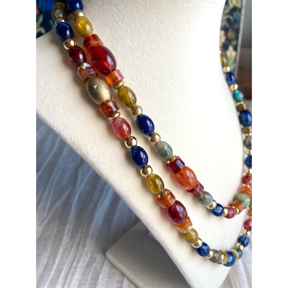 RELISTED Warm Jeweltones Beaded Necklace High Quality Lucite/Acrylic 40” Long - Picture 2 of 8